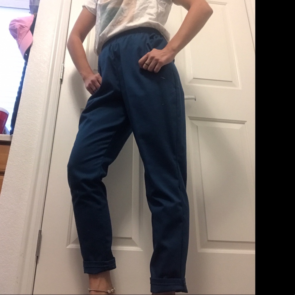 Teal straight leg elastic jeans pants